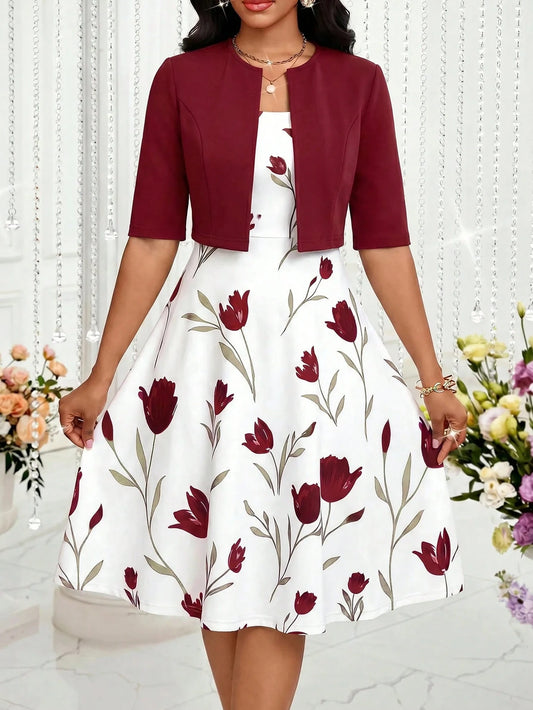 4380 2 Pieces Set Dress and Cardigan