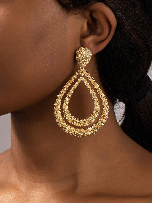 4237 Textured Water Drop Tassel Earrings