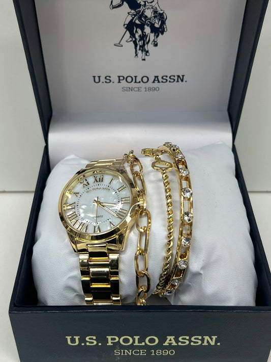U.S. Polo Assn Watch Set Yellow Gold