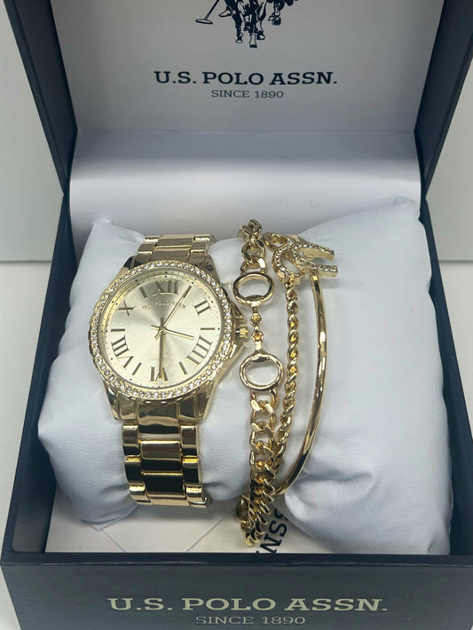 U.S. Polo Assn Watch Set Yellow Gold