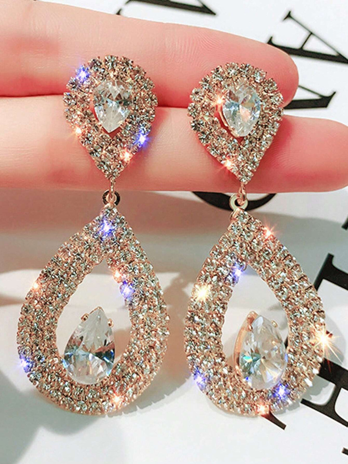 4486 Rhinestone Waterdrop Pendant Earring