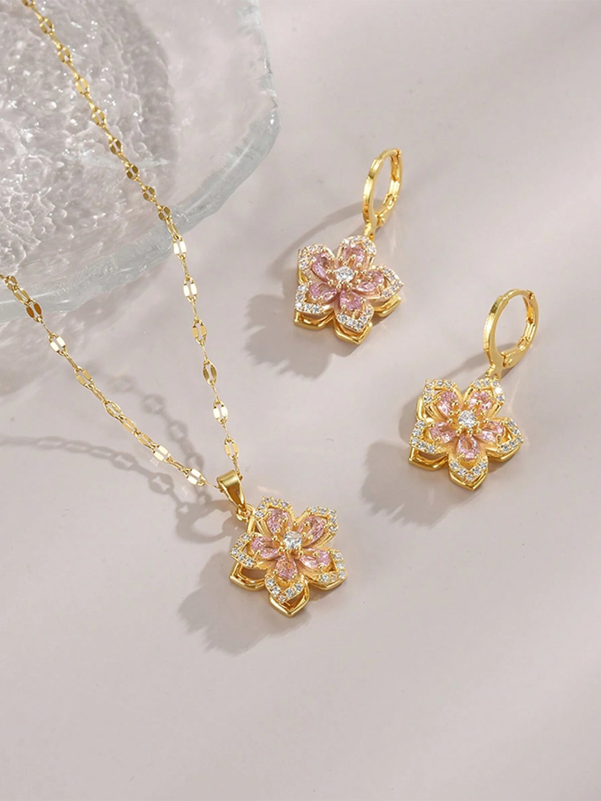 4766 Cubic Zirconia Stainless Steel Necklace and Earring