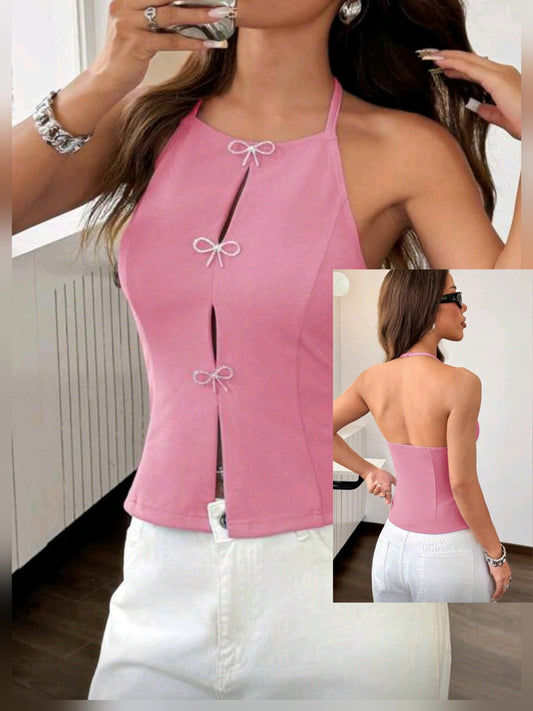 TT- #8724 Sleeveless Backless Halter Top