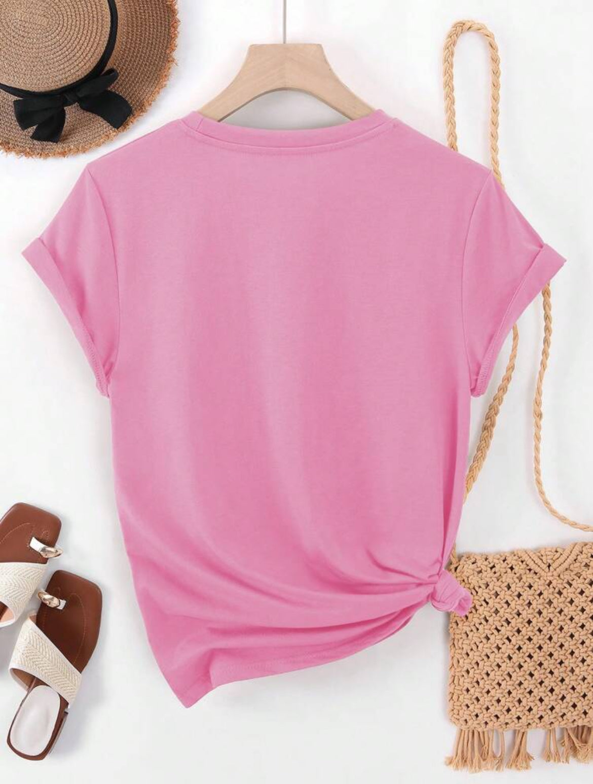 #3773 Flower Print Crew Neck Short Sleeve T-Shirt