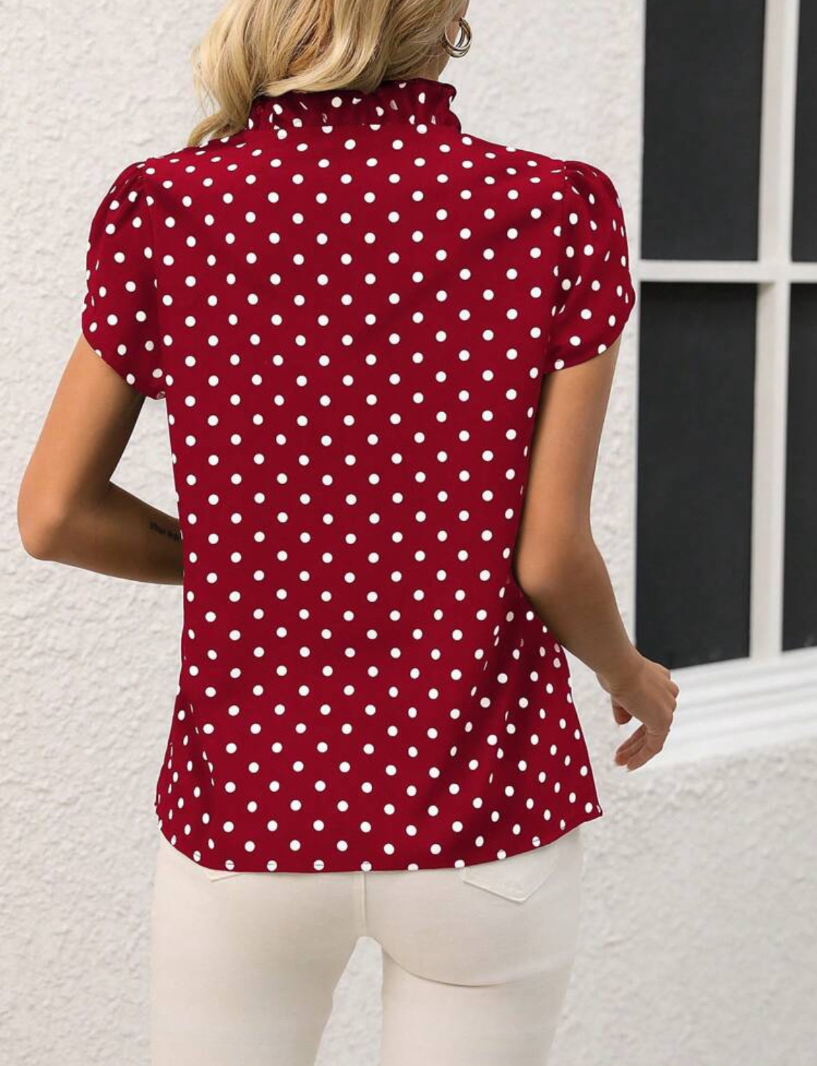 #1867 Polka Dot Short Sleeve Blouse