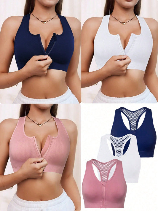 #4798 3 Pcs Seamless Zip Front Sports Bra