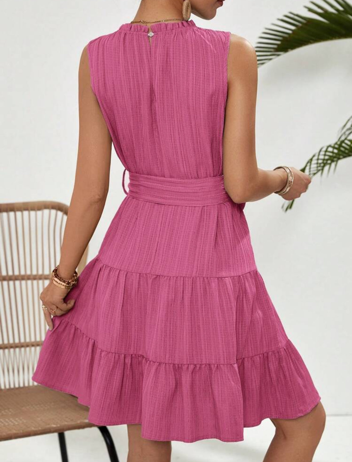 #4943 / #7040 Tie-Waist Tiered Midi Dress