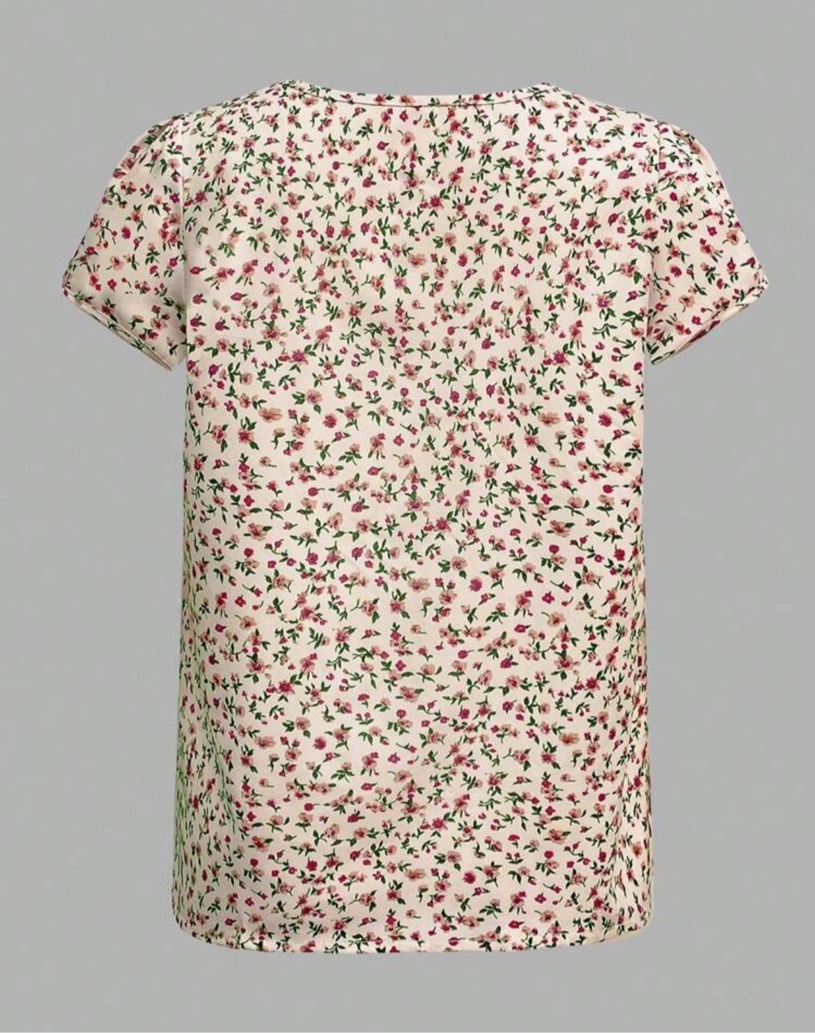 #2564 Ditsy Floral Keyhole Neck Puff Cap Sleeve Blouse