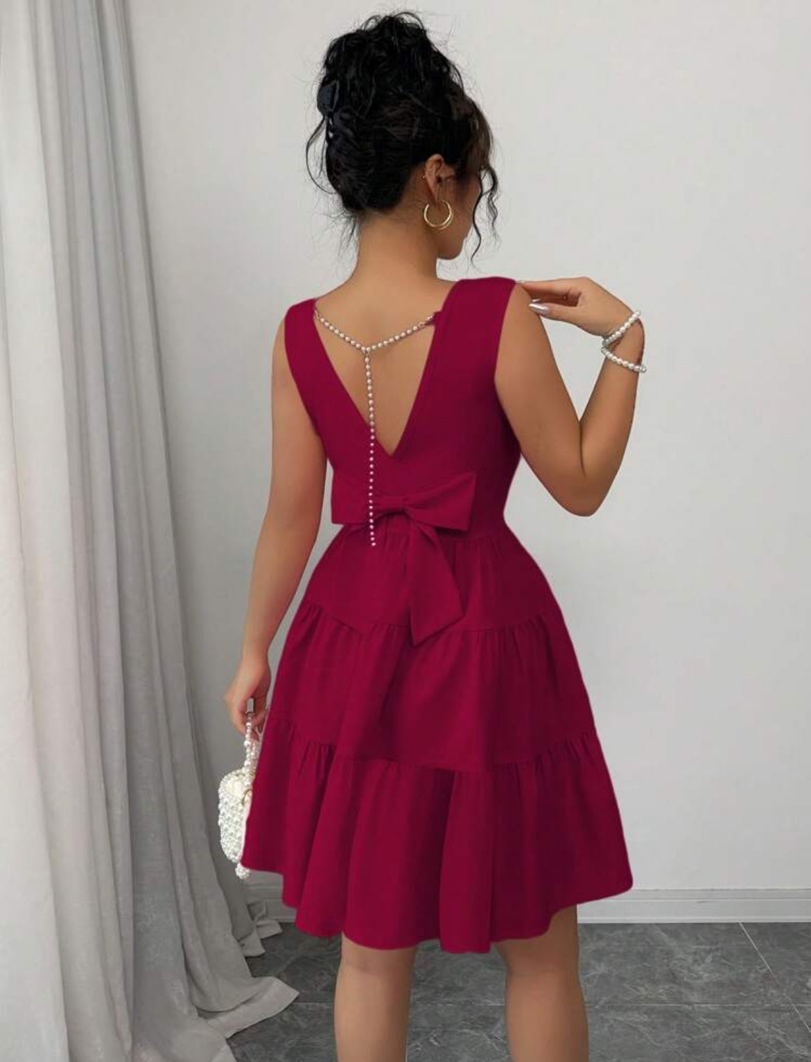 #9121 Minimalist Pearl Chain Sleeveless Dress