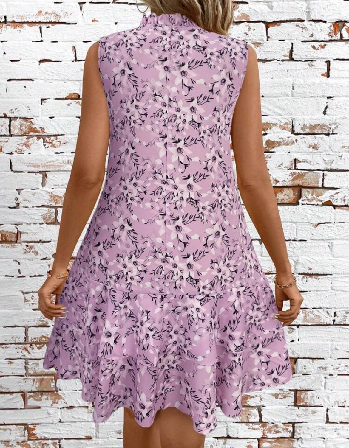 #0786 Floral All-Over Print A-Line Sleeveless Dress