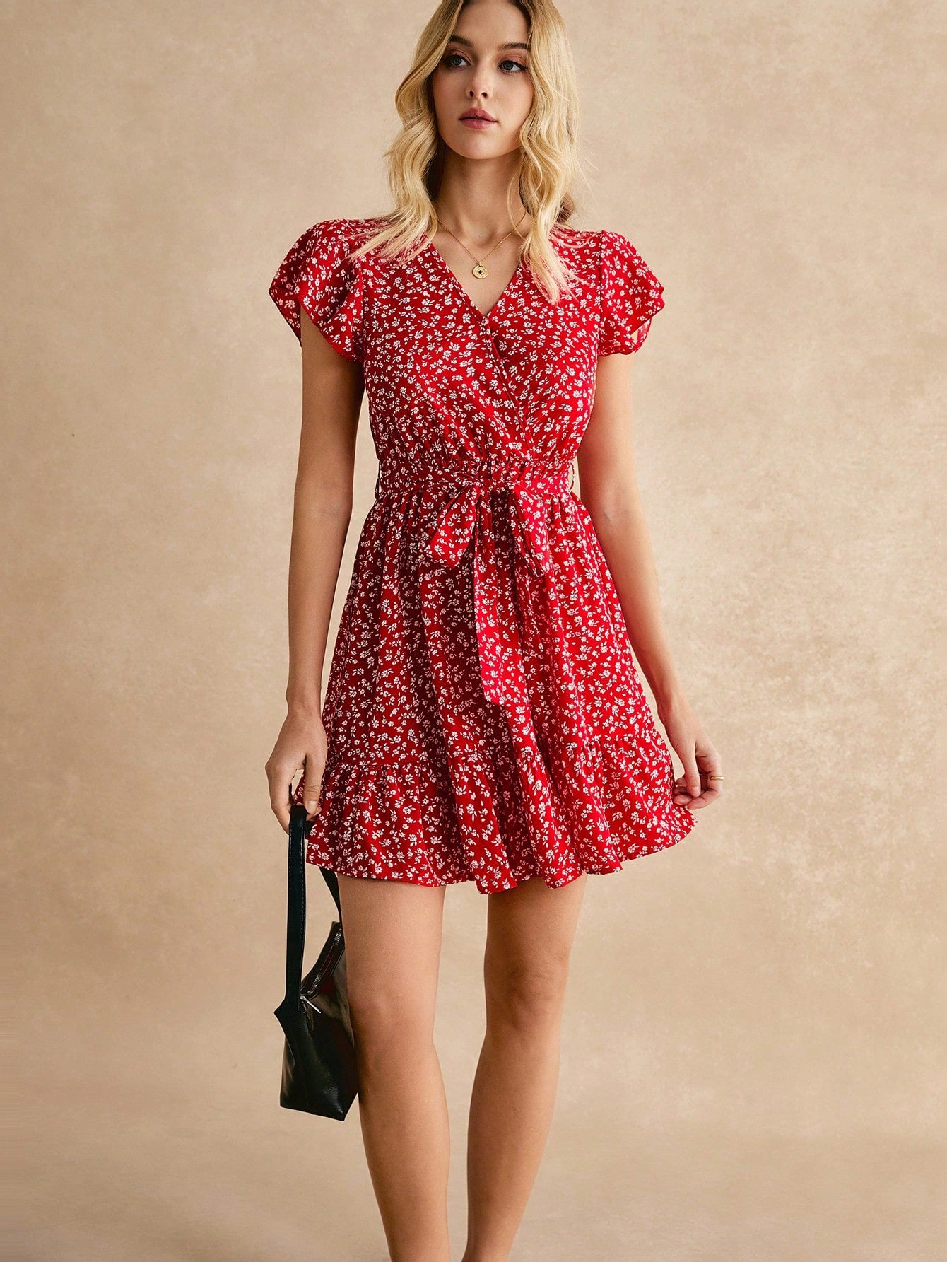 #8541 Floral Print Belted Dress