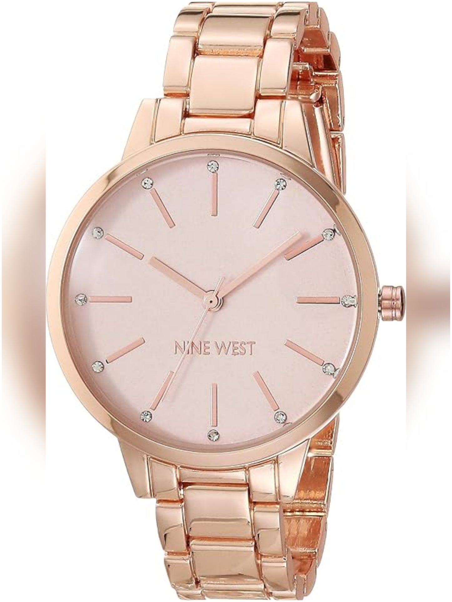 NW /2098PKRG Nine West Floral Dial Bracelet Watch - Rose Gold Tone