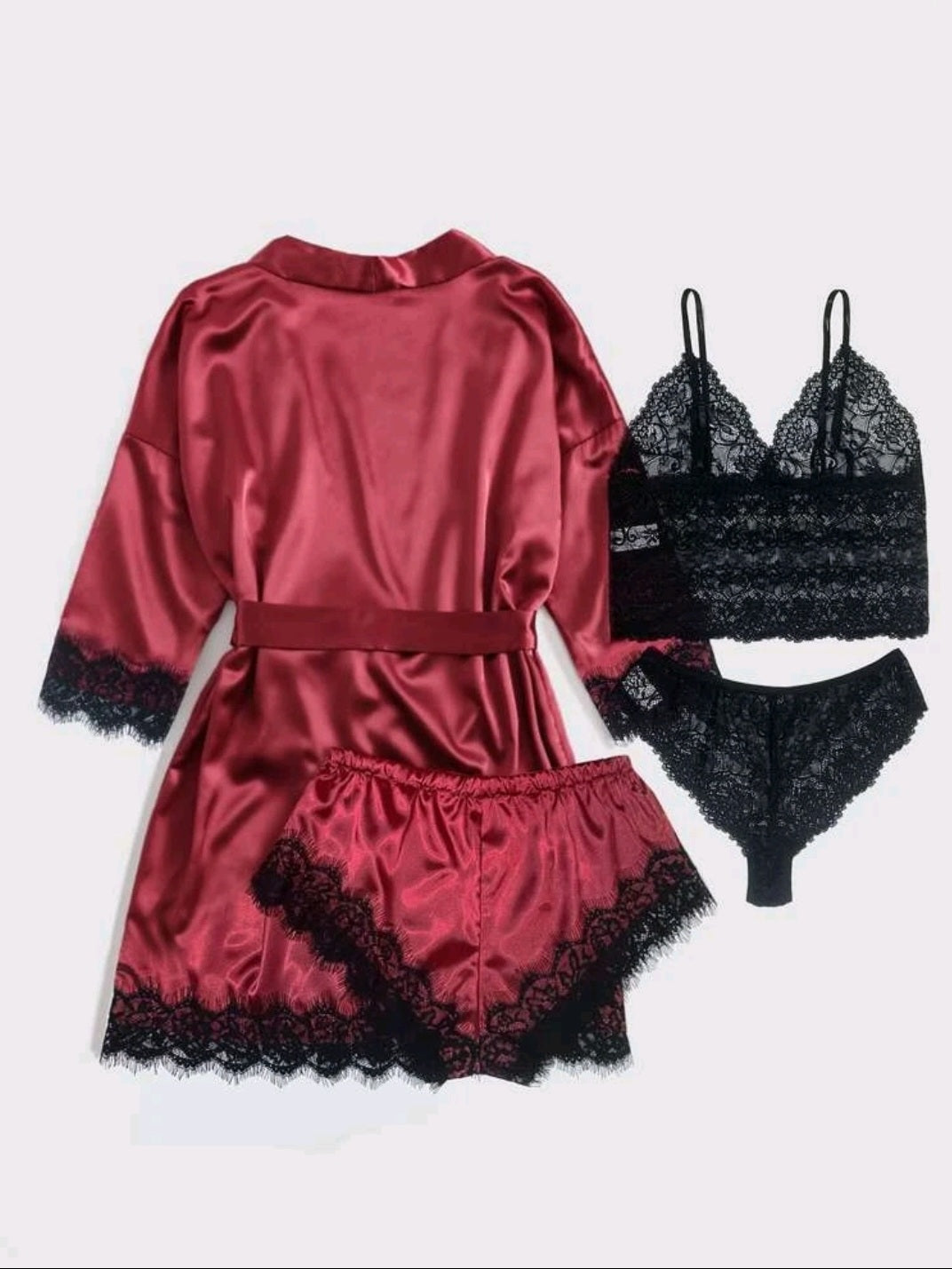 #9798 4pack Floral Lace Satin Lingerie Set