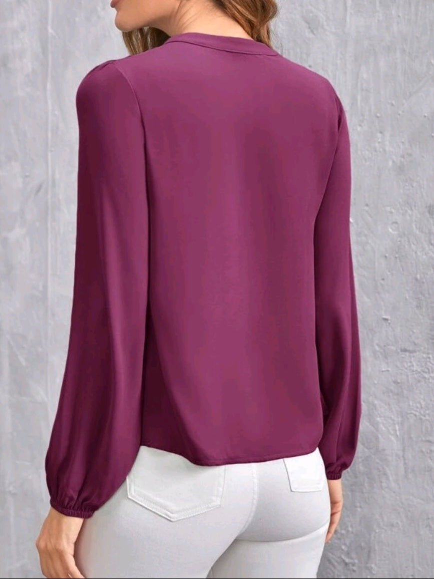 #6981 V Neck Lantern Sleeve Solid Top