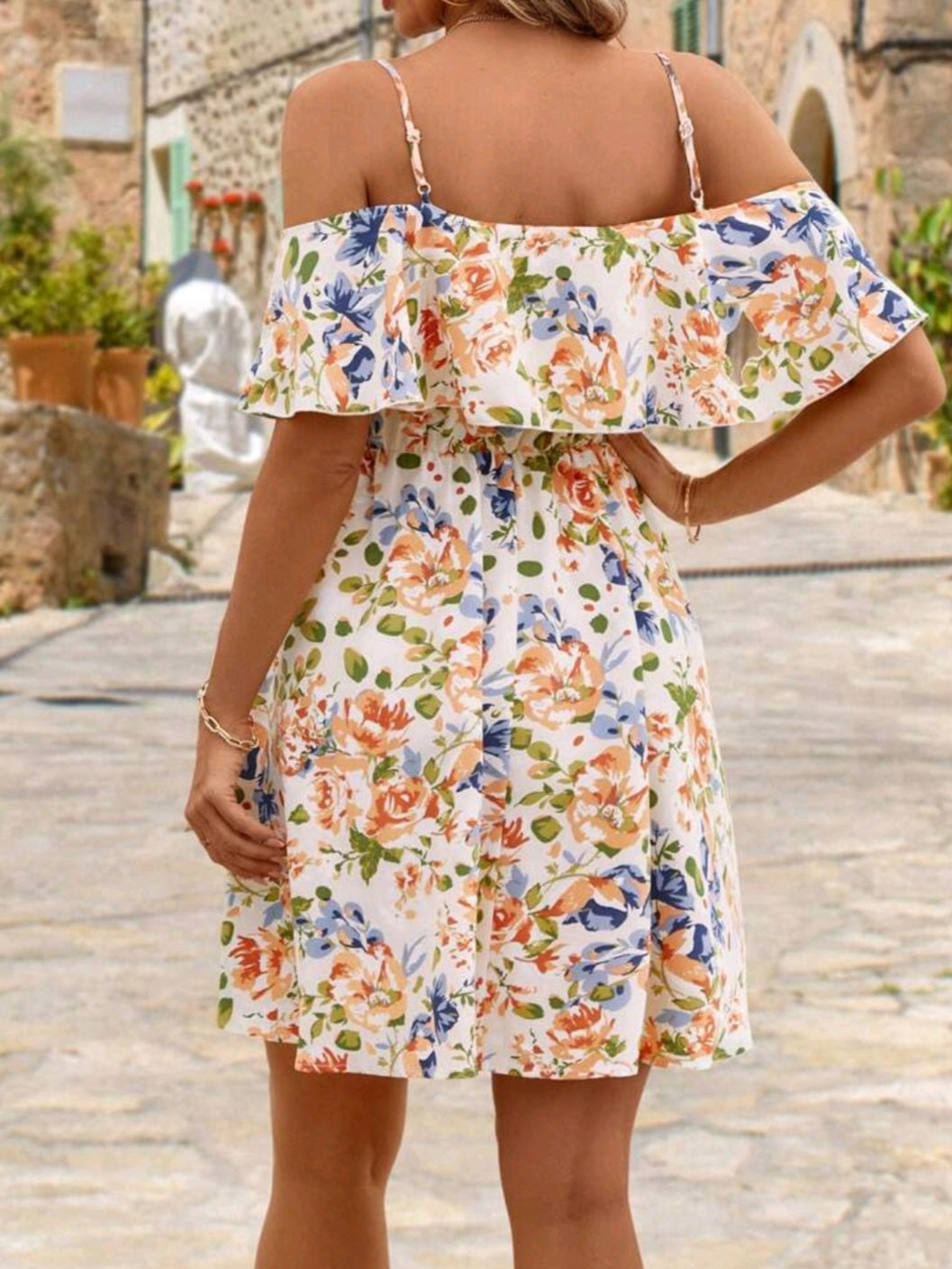 #8329 Floral Cold Shoulder Strap Sundress