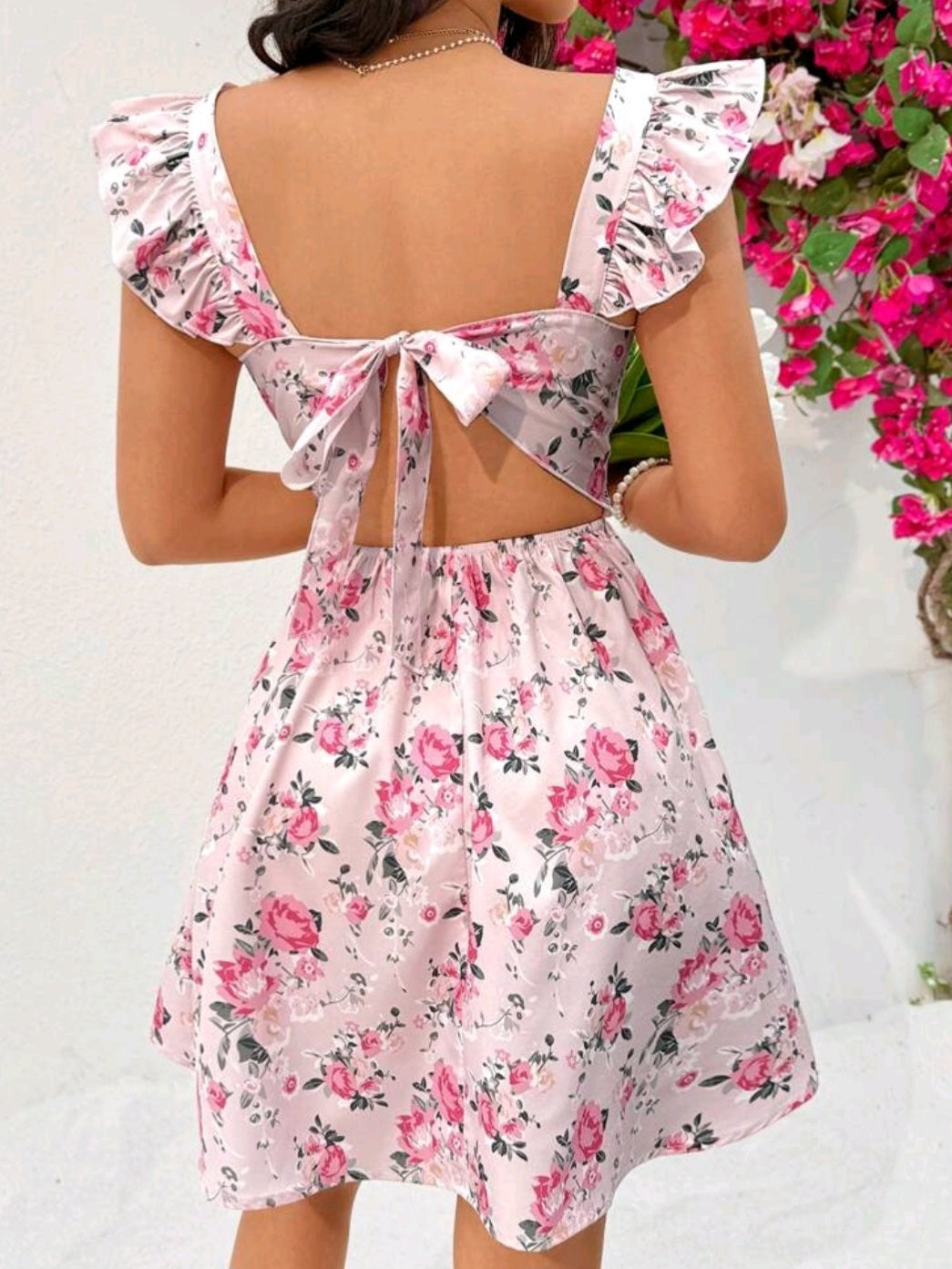 #0905 Floral Print Short Cap Sleeve Dress