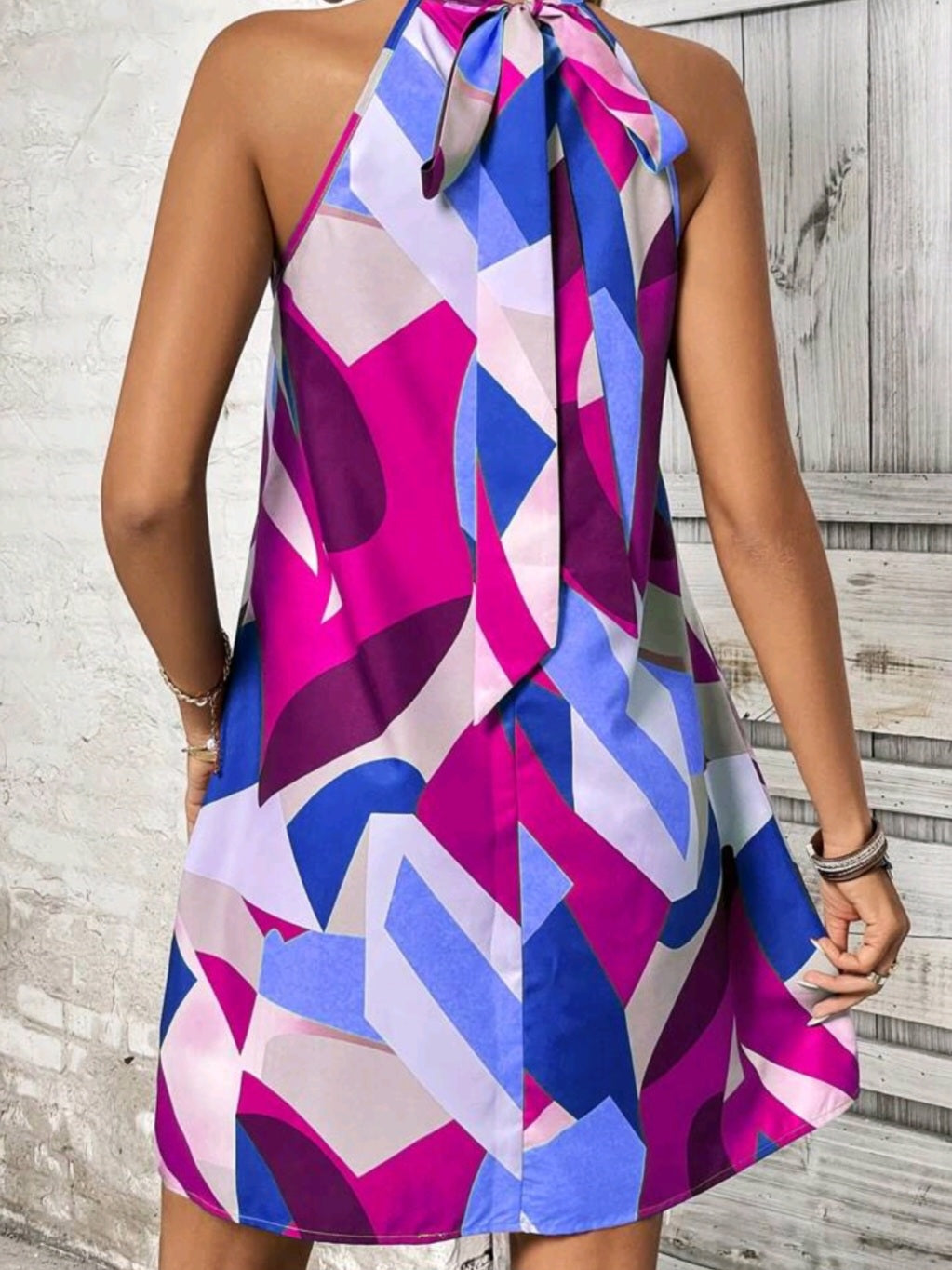#3221 Allover Print Tie Back Halter Dress