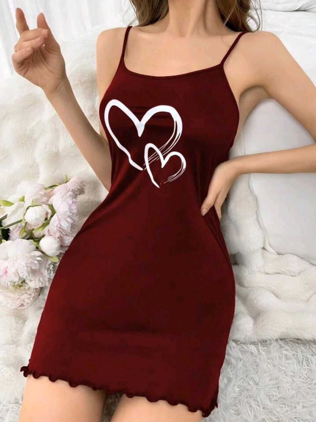 #7834 Heart Print Camisole Sleep Dress
