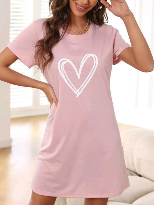 #4210 Heart Print Pajama Night Dress