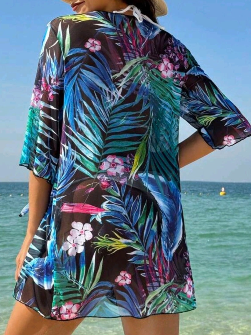 #3224 Tropical Printed Kimono Cardigan
