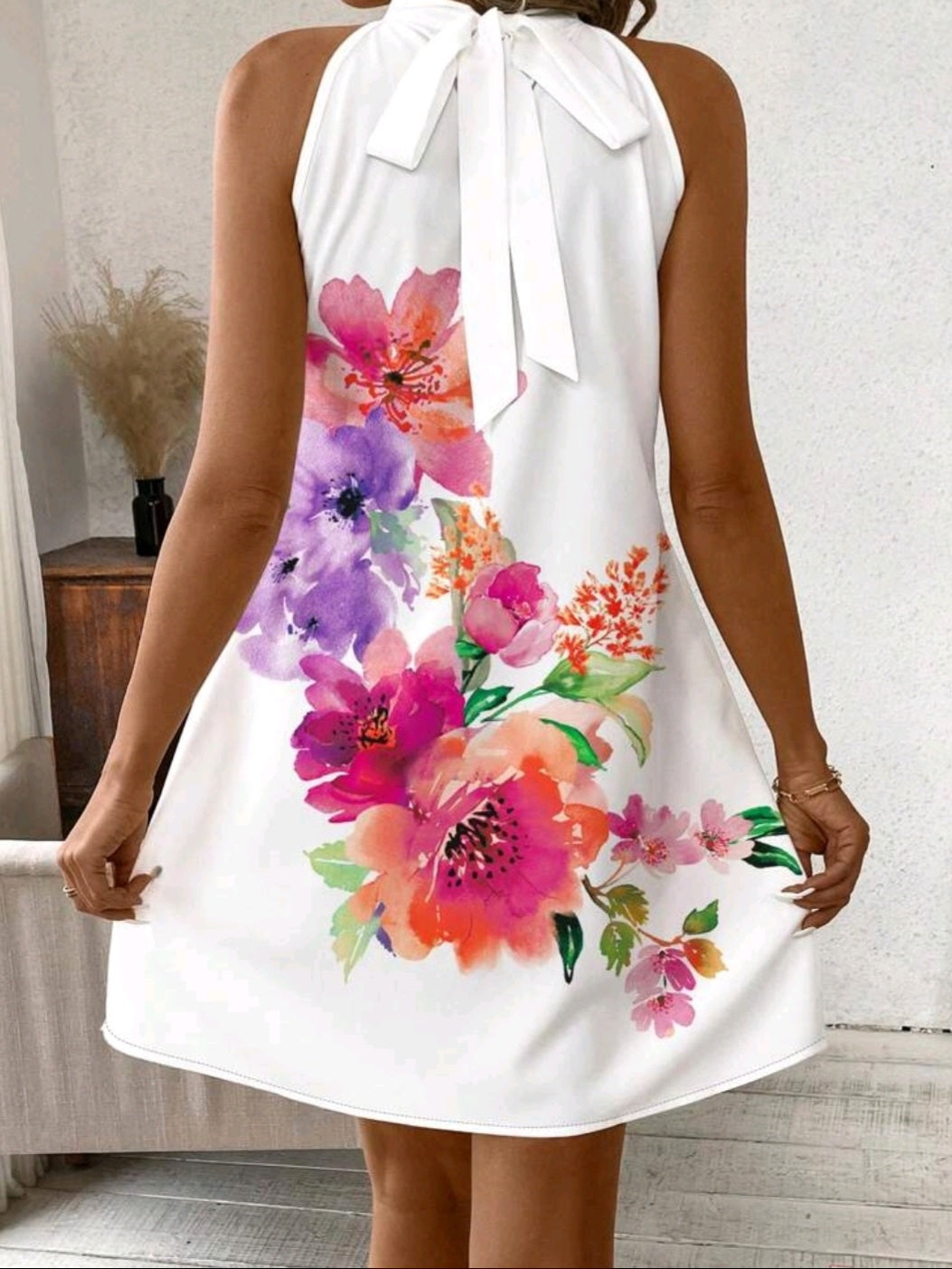 #7170 Floral Printed Halterneck Dress