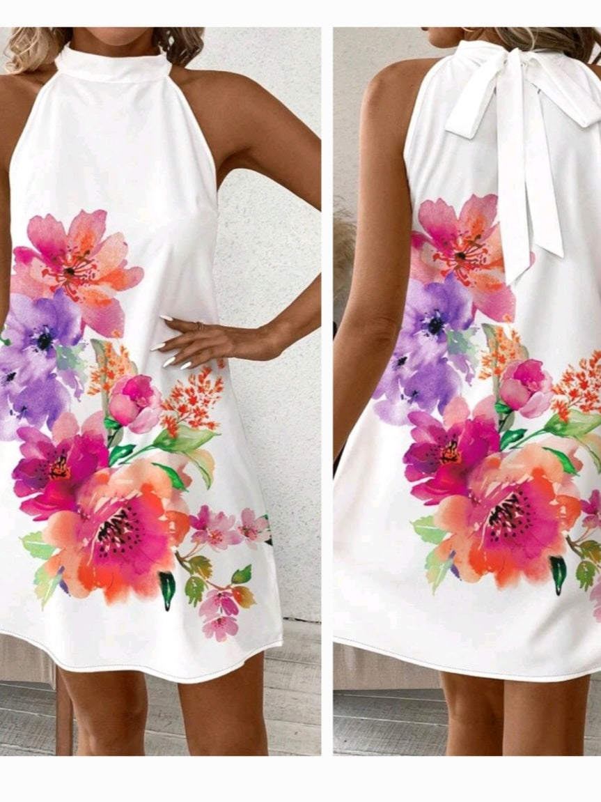 #7170 Floral Printed Halterneck Dress