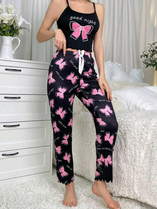 #1163 Bowknot & Letter Print Pajama Set