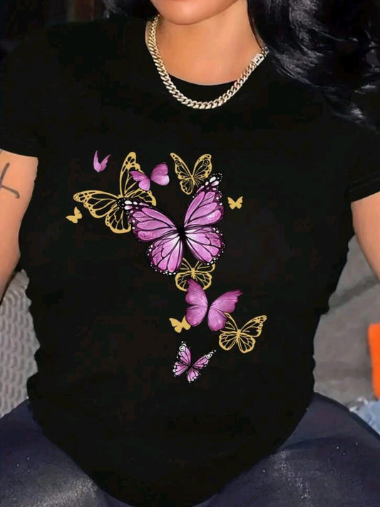 #8662 Butterfly Print Casual Loose T-Shirt