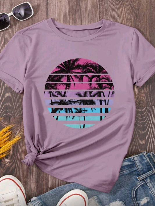 #6889 (3358) Colorful Sky Print Round Neck T- Shirt