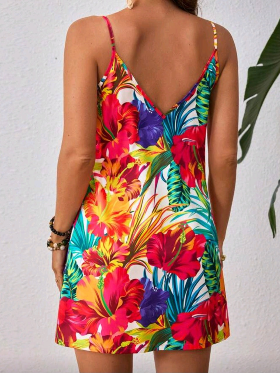 #6277 Floral Print V-Neck Strappy Dress Hawaiian Dress
