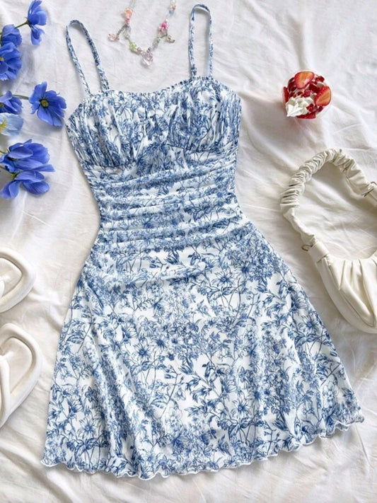 #2870 Floral Print Strap Mini Dress