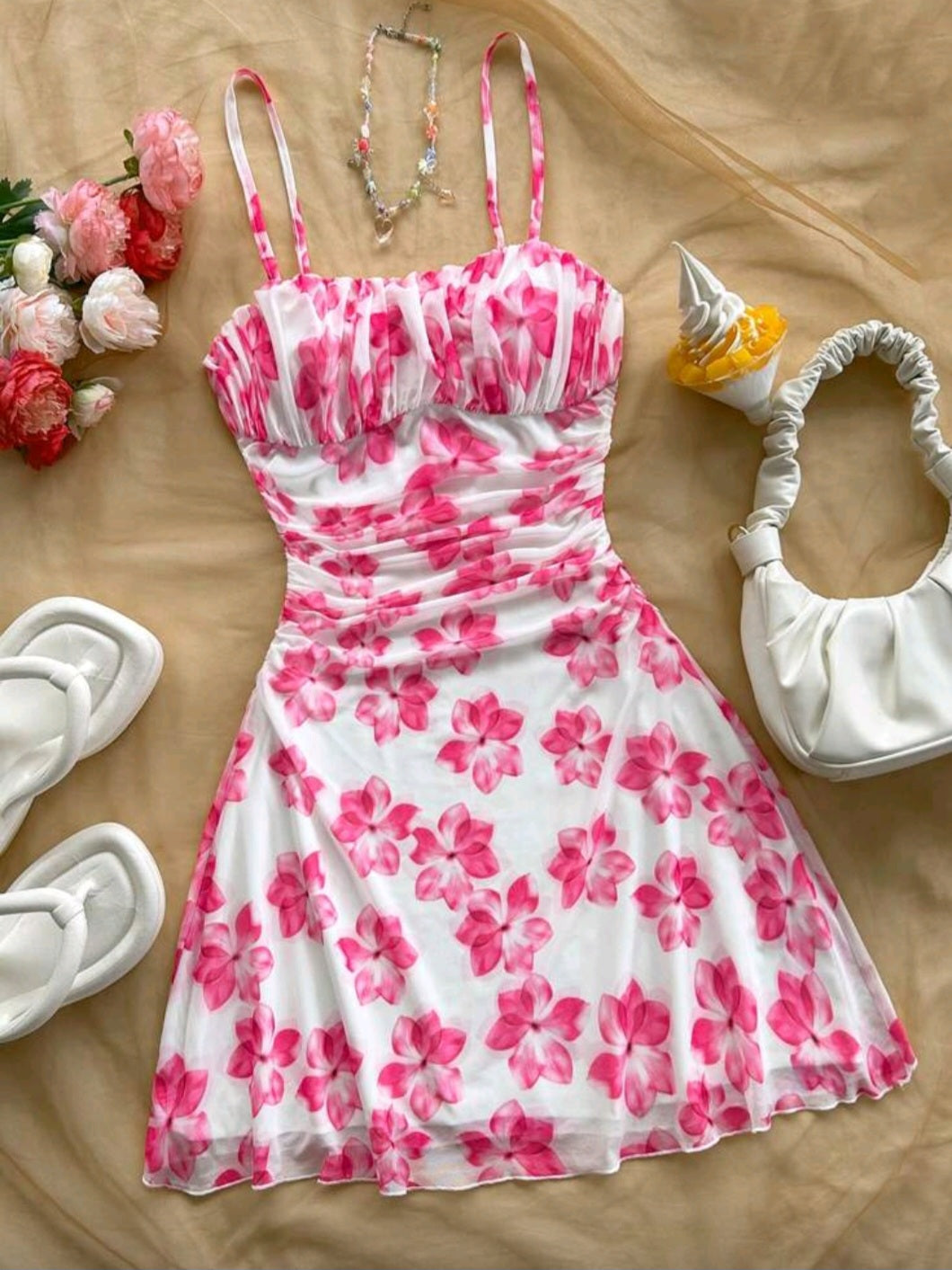 #8751 Floral Print Camisole Mini Dress