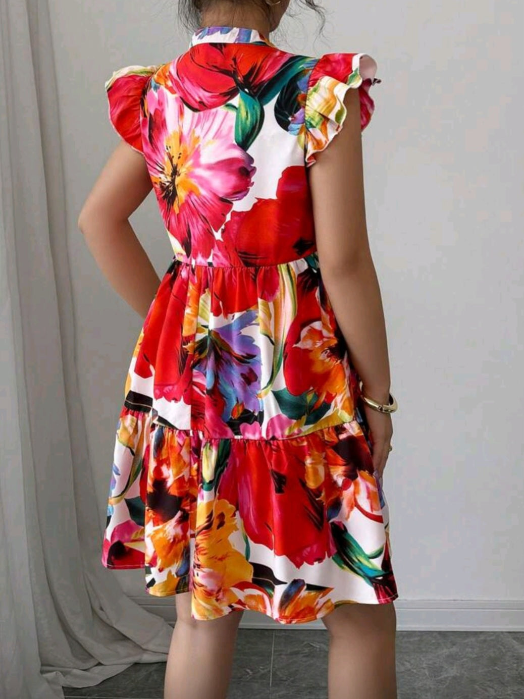#6290 (3051) Floral All Over Print Cap Sleeve Dress