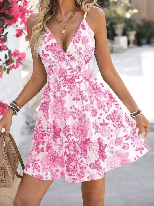 #6222 V-Neck Floral Print Sleeveless Dress