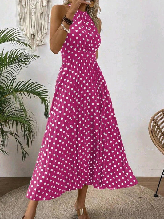 #1173  Polka Dot Sleeveless Maxi Dress