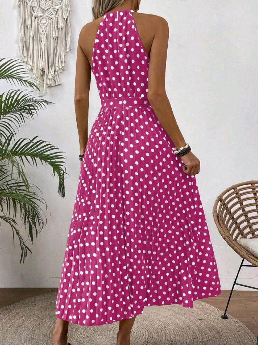 #1173  Polka Dot Sleeveless Maxi Dress