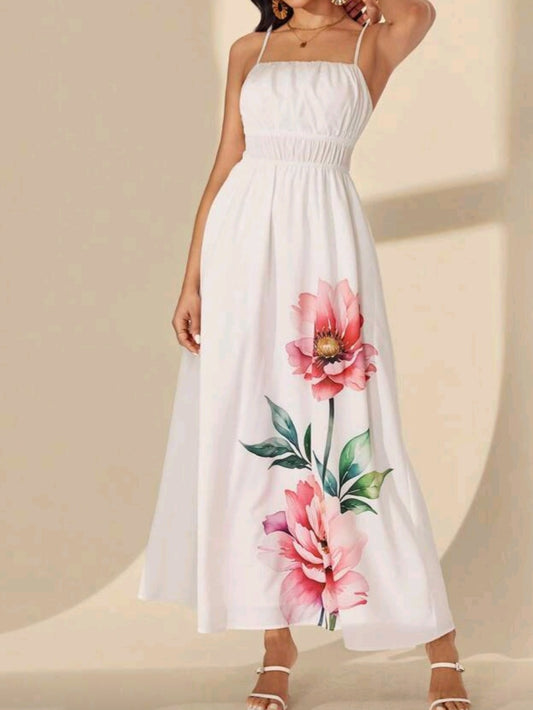 #2446 Elegant Sleeveless Floral Print Dress