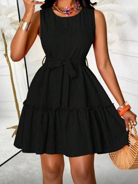 #9233 (1926) Solid Color Ruffle Hem Dress