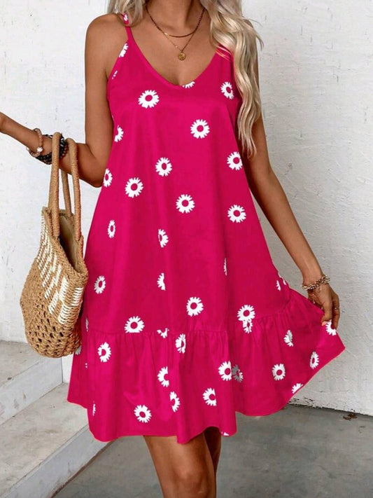 #1311 Floral Print Spaghetti Strap Dress