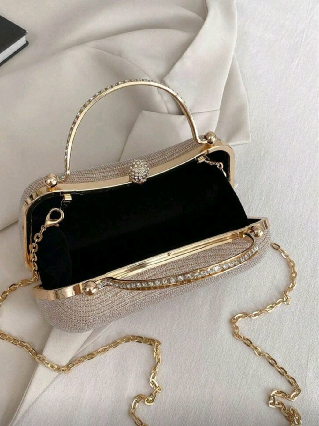 #4301 Elegant Rhinestone Clasp Shoulder Bag With Chain Strap