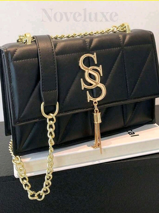 #7291 Diamond Pattern Letter Shoulder Bag