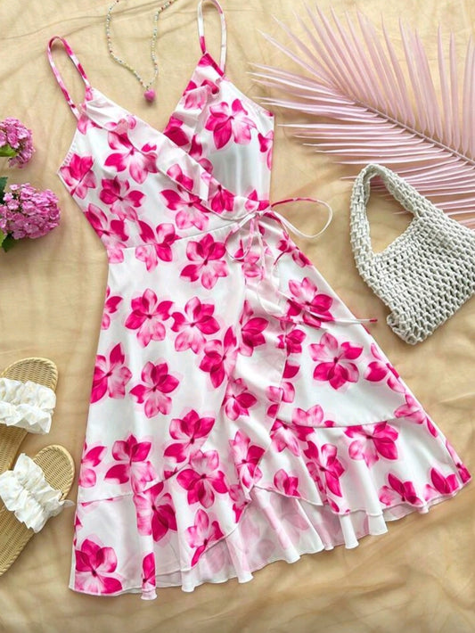 #8752 Floral Print Spaghetti Strap Mini Dress