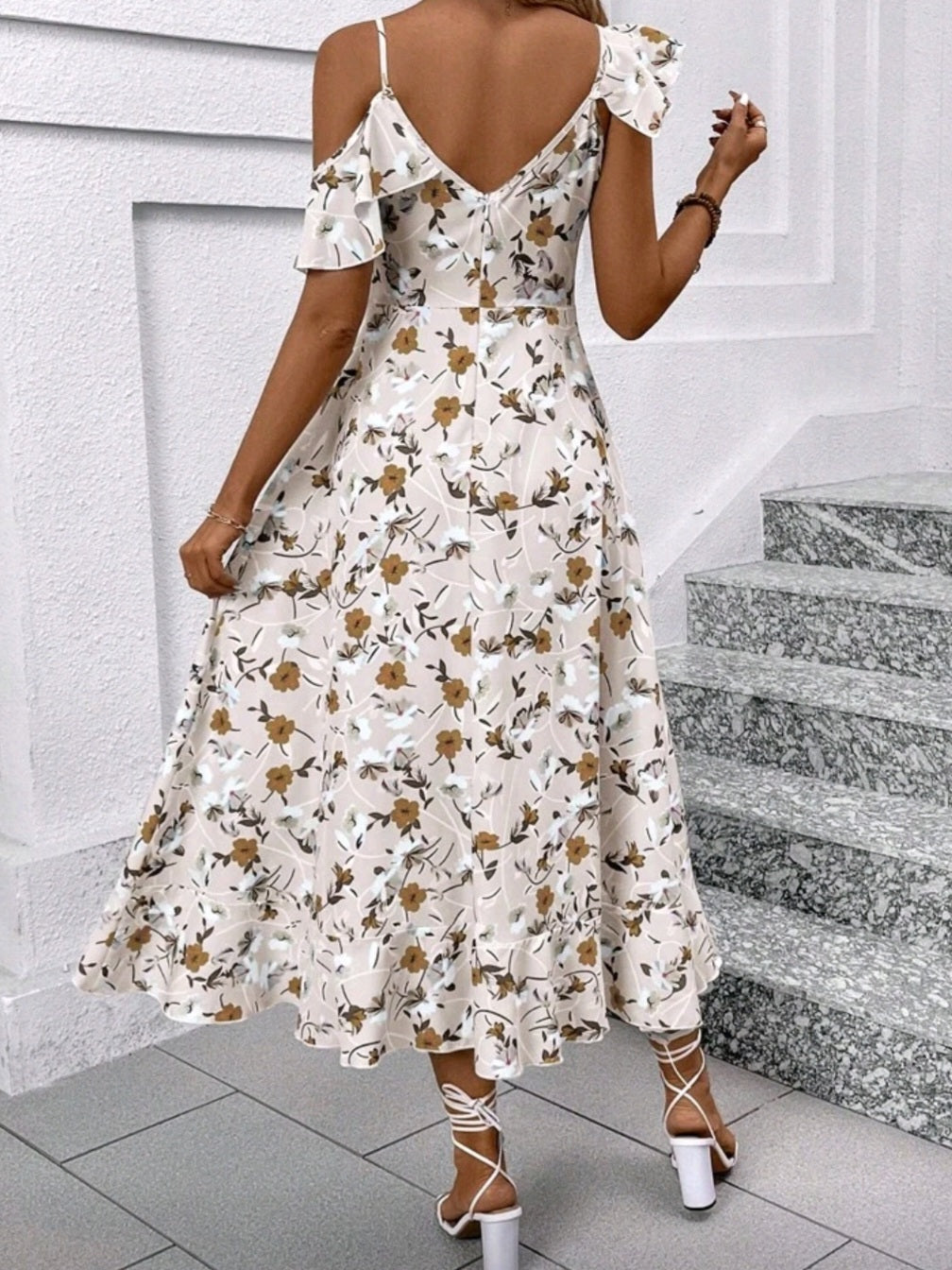 #5247 Floral Printed Ruffle Hem Dress