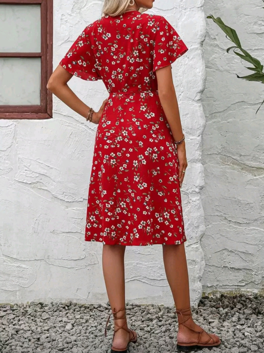 #6920 Butterfly Sleeve Knot Side Wrap Dress