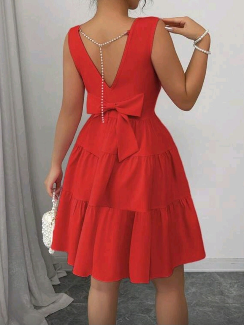 #8134 Solid Color Round Neck Sleeveless Elegant Dress