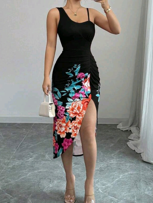 #1296 Elegant Romantic Floral Print Dress