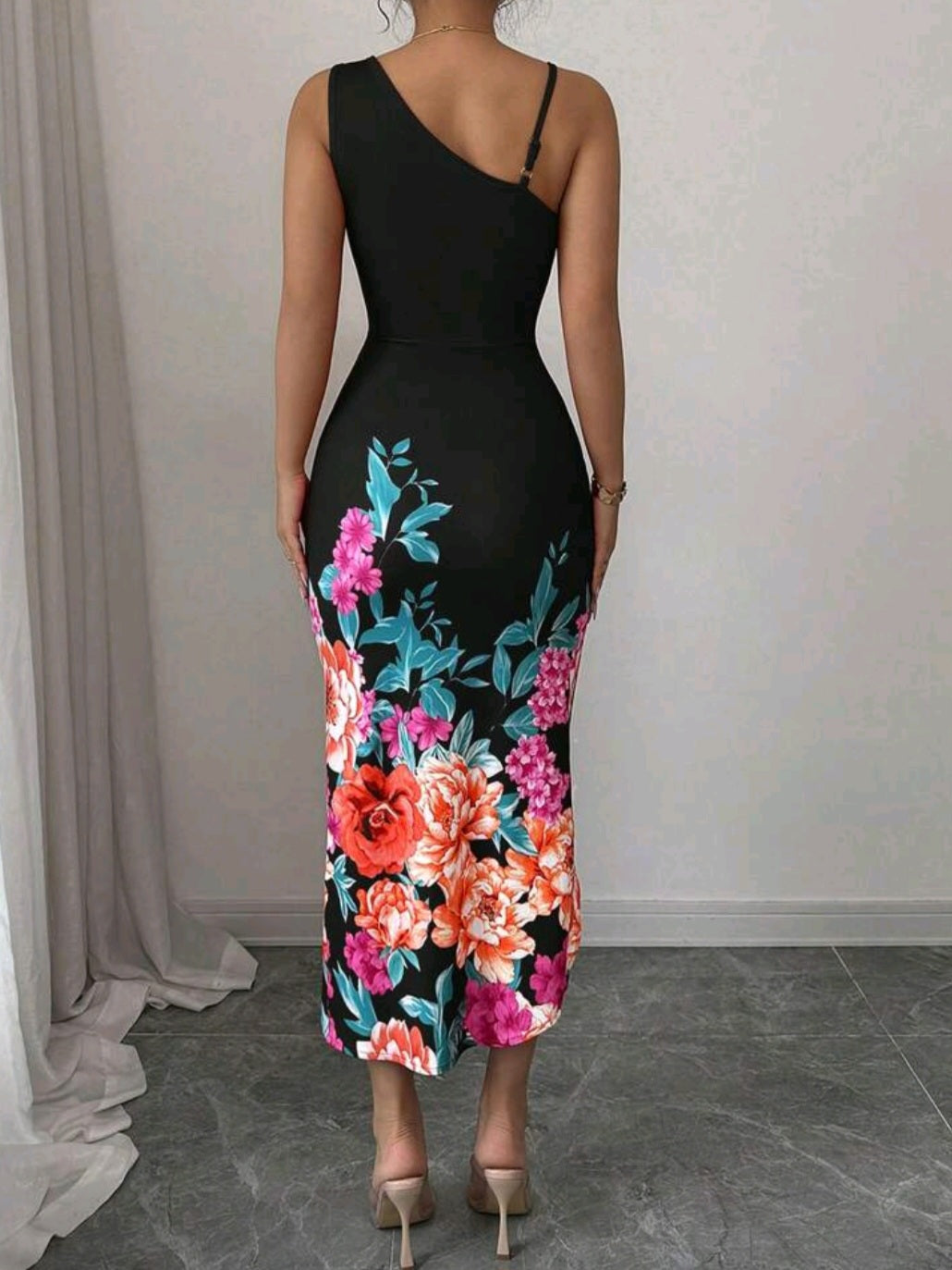 #1296 Elegant Romantic Floral Print Dress