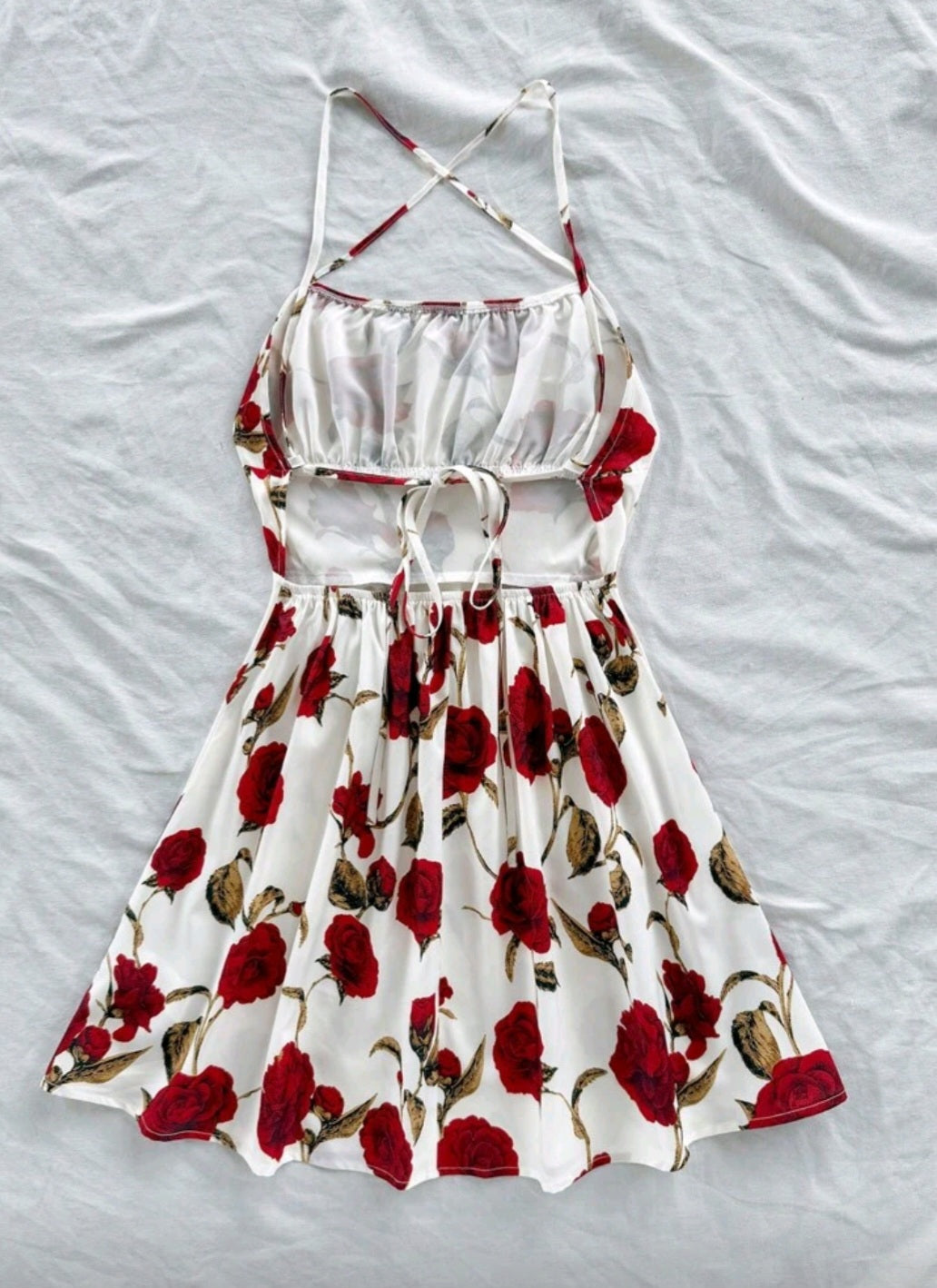 #(8064) 4681 Floral Print Spaghetti Strap Backless A-Line Mini Dress