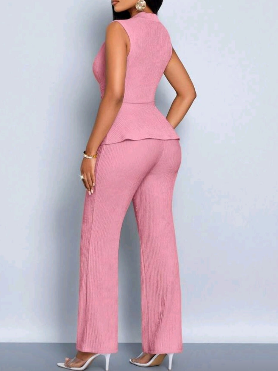#5082 Elegant V-Neck Long-Sleeved Top And Wide-Leg Pants Two Pieces Set