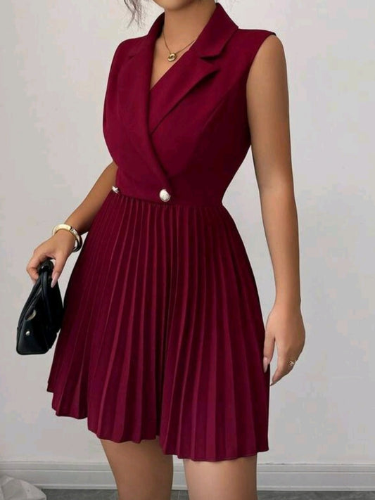 #1155 Ruched Waist Elegant Romantic Pleated Collar Dress